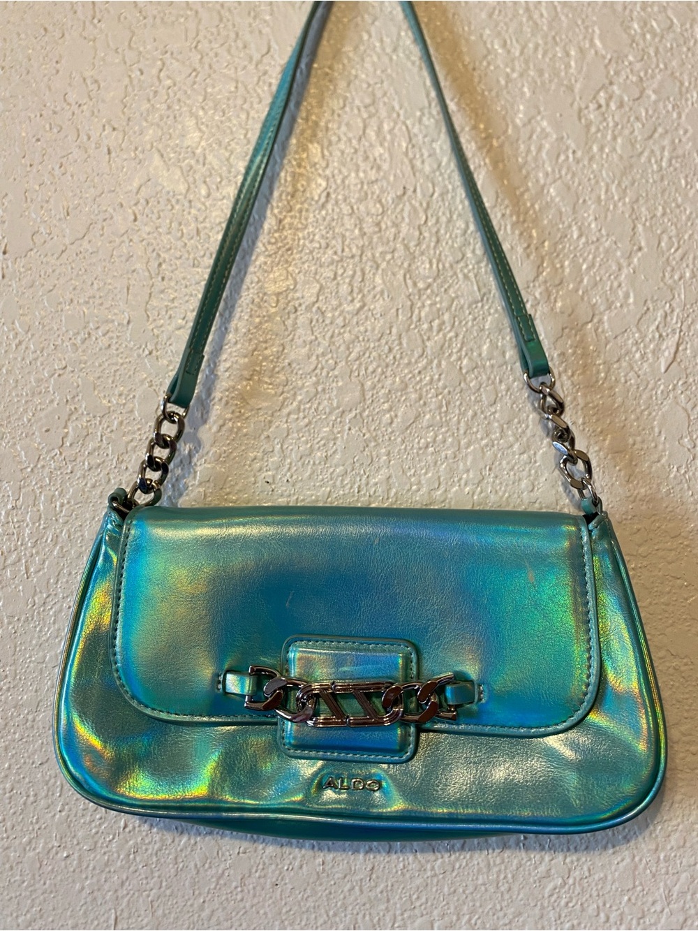 ALDO Y2K Iridescent Teal Shoulder Bag